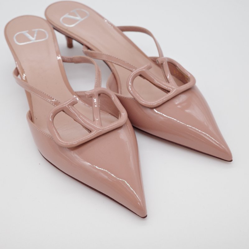 Valentino 華倫天奴 VLogo Signature 裸粉色漆皮 4 公分 穆勒鞋-4