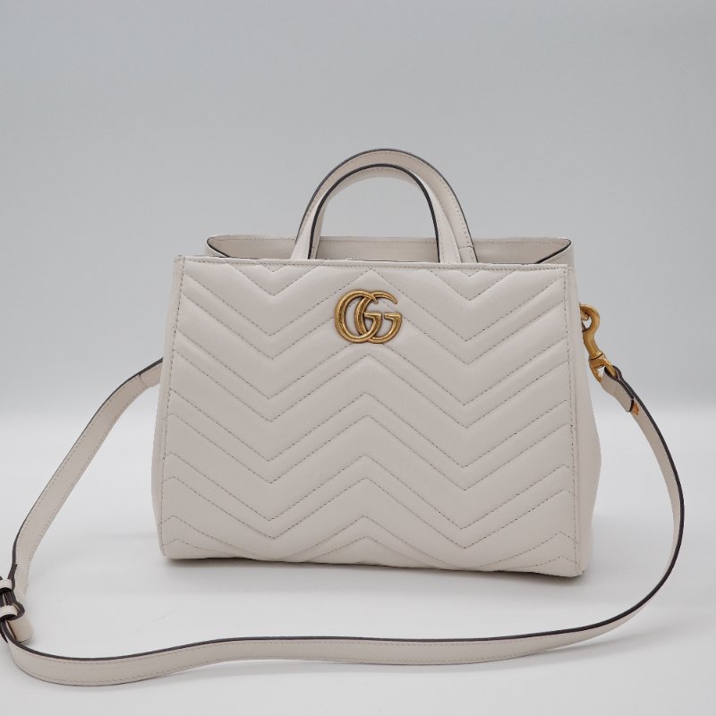 Gucci古馳GG Marmont 奶油白 小牛皮 手提包 馬蒙托特包-0