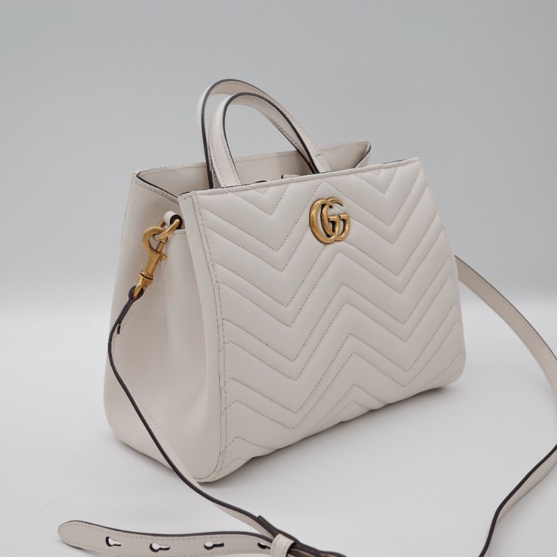 Gucci古馳GG Marmont 奶油白 小牛皮 手提包 馬蒙托特包-2