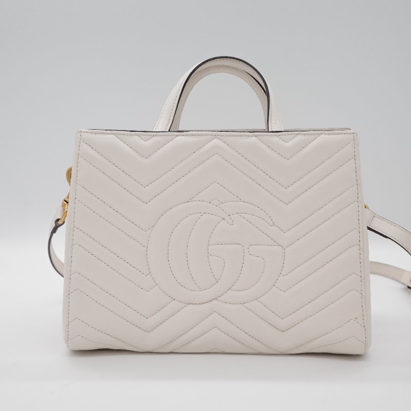 Gucci古馳GG Marmont 奶油白 小牛皮 手提包 馬蒙托特包-3