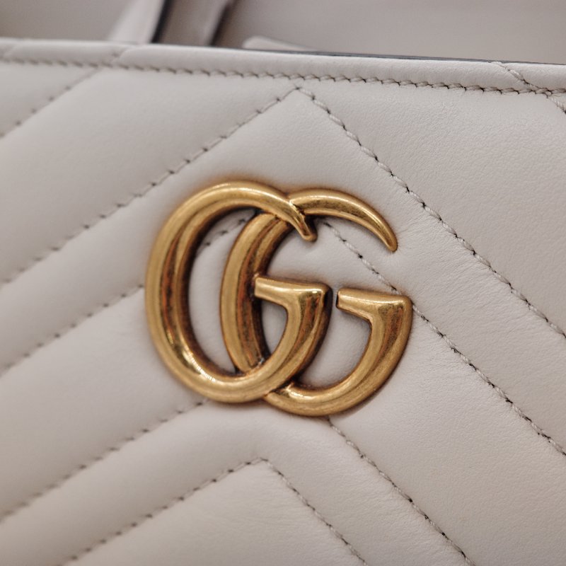 Gucci古馳GG Marmont 奶油白 小牛皮 手提包 馬蒙托特包-5