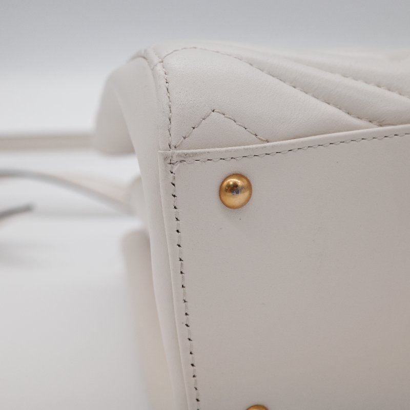 Gucci古馳GG Marmont 奶油白 小牛皮 手提包 馬蒙托特包-9