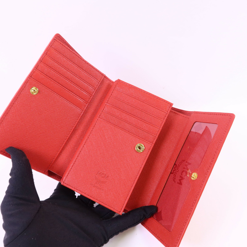 MCM 牛皮皮革Trifold Wallet金扣錢包-4