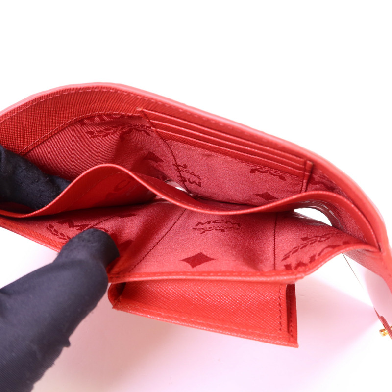 MCM 牛皮皮革Trifold Wallet金扣錢包-5