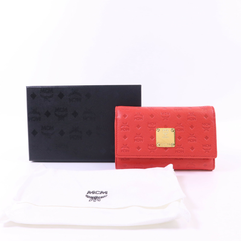 MCM 牛皮皮革Trifold Wallet金扣錢包-15