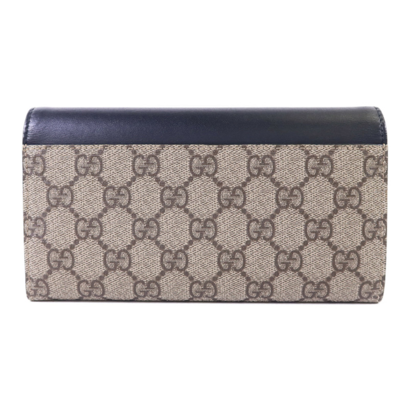 GUCCI 牛皮皮革/塗層帆布Long Wallet金扣長錢包-1