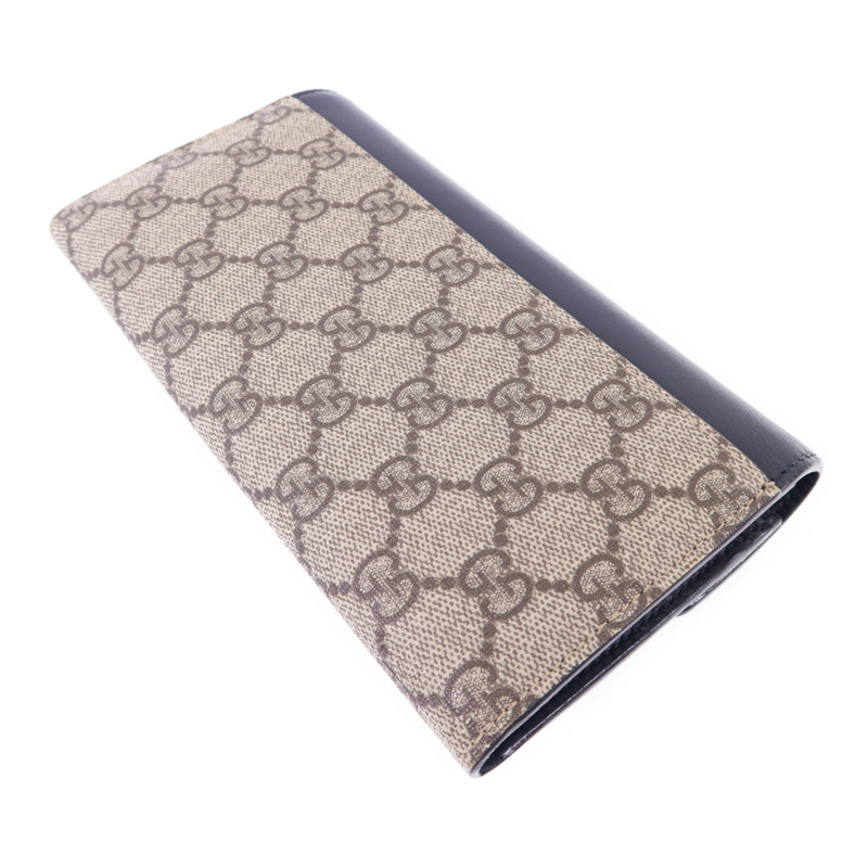 GUCCI 牛皮皮革/塗層帆布Long Wallet金扣長錢包-3