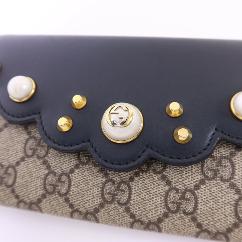 GUCCI 牛皮皮革/塗層帆布Long Wallet金扣長錢包-8