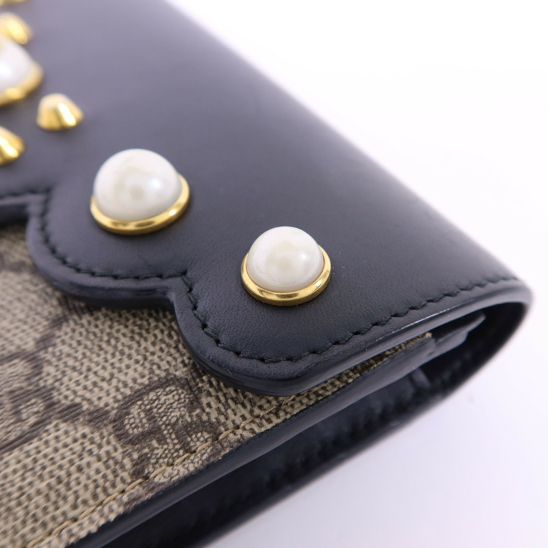 GUCCI 牛皮皮革/塗層帆布Long Wallet金扣長錢包-9