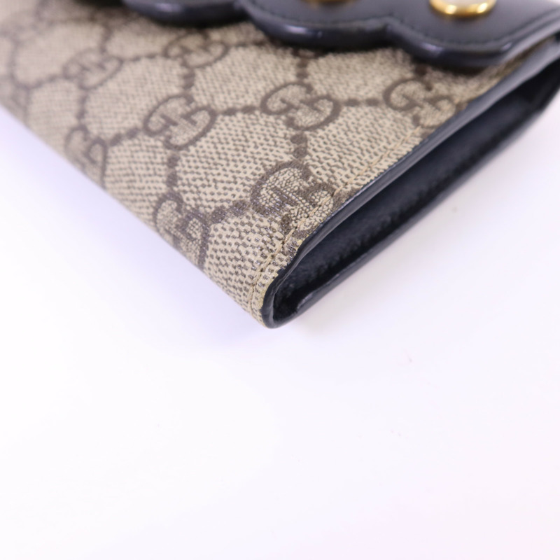 GUCCI 牛皮皮革/塗層帆布Long Wallet金扣長錢包-10