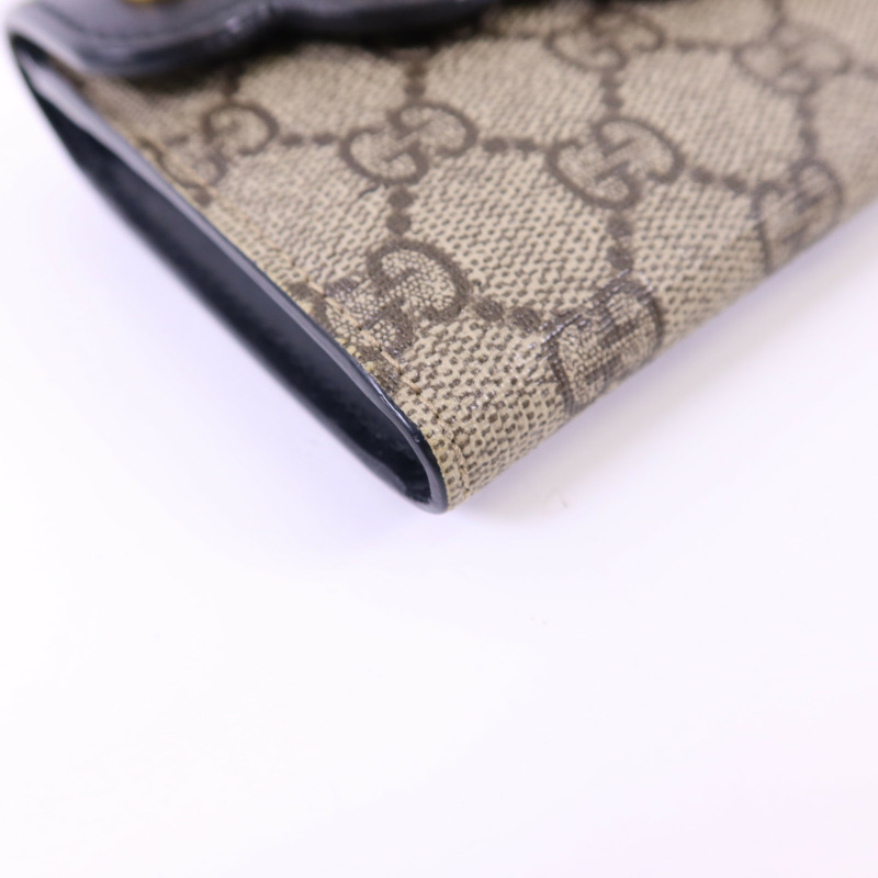 GUCCI 牛皮皮革/塗層帆布Long Wallet金扣長錢包-11