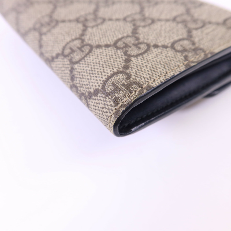 GUCCI 牛皮皮革/塗層帆布Long Wallet金扣長錢包-12