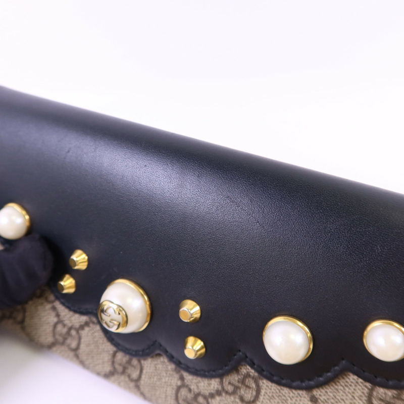 GUCCI 牛皮皮革/塗層帆布Long Wallet金扣長錢包-14