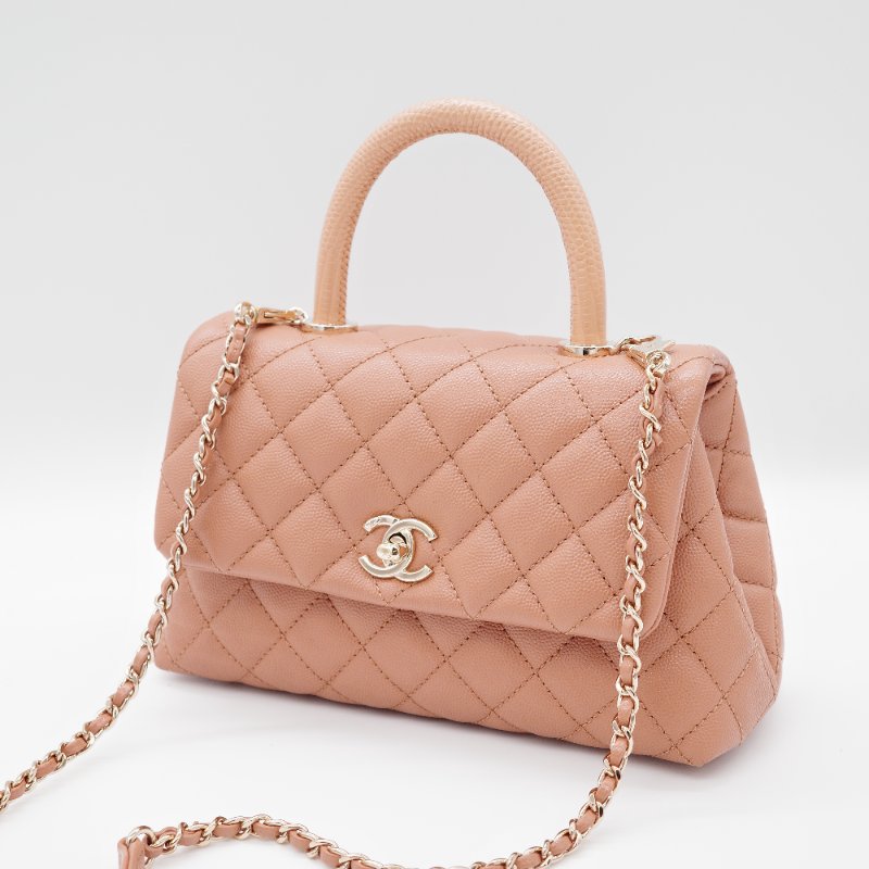 Chanel香奈兒 Coco Handle焦糖色 深米色 魚子醬小牛皮 迷你提把包 肩背包 斜背包-2