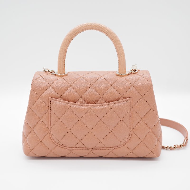 Chanel香奈兒 Coco Handle焦糖色 深米色 魚子醬小牛皮 迷你提把包 肩背包 斜背包-4