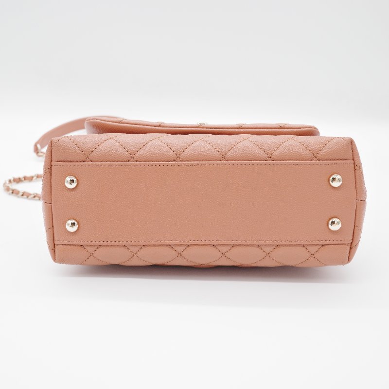 Chanel香奈兒 Coco Handle焦糖色 深米色 魚子醬小牛皮 迷你提把包 肩背包 斜背包-5