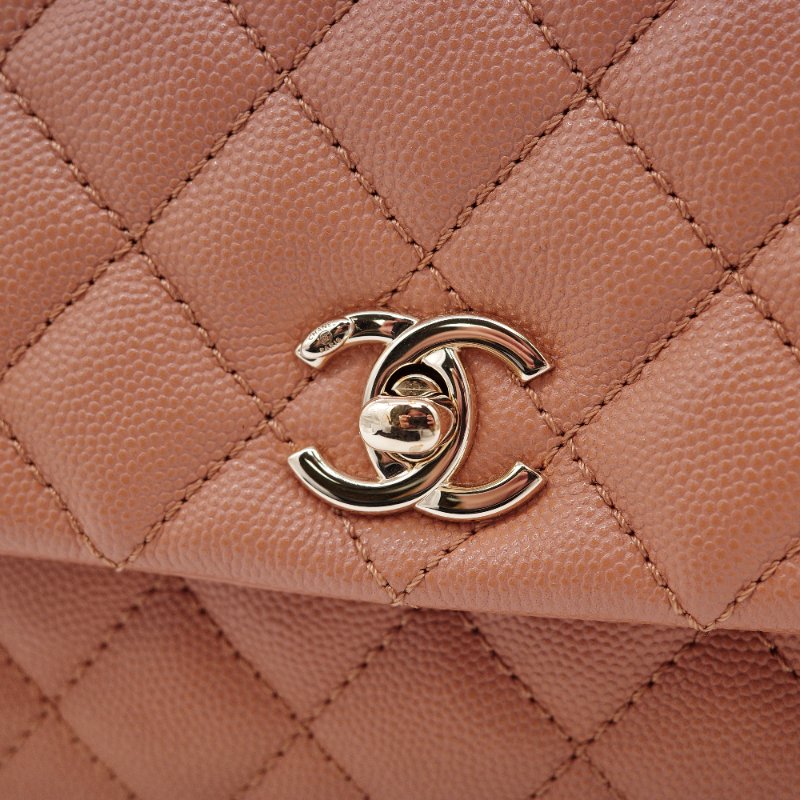 Chanel香奈兒 Coco Handle焦糖色 深米色 魚子醬小牛皮 迷你提把包 肩背包 斜背包-12