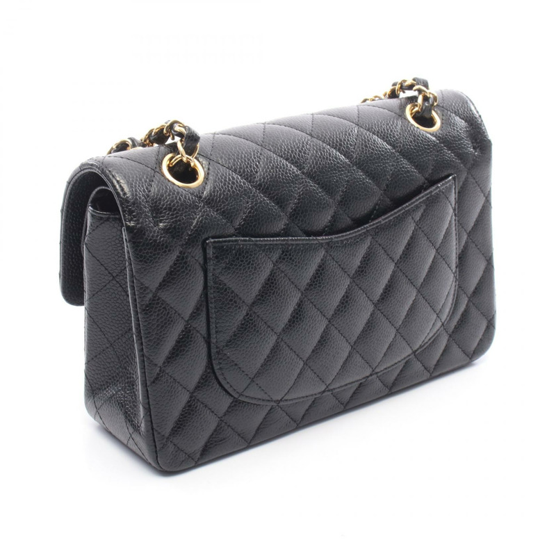 香奈兒 (CHANEL) Matelasse W 翻蓋鏈條肩背包，黑色小牛皮，二手，SHW 女款-1