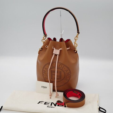 Fendi芬迪Mon Tresor 棕色 牛皮 小型水桶包 肩背包