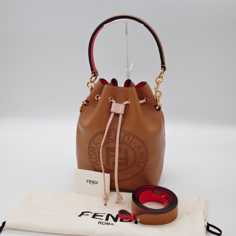 Fendi芬迪Mon Tresor 棕色 牛皮 小型水桶包 肩背包-0