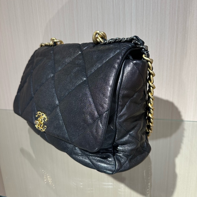 CHANEL香奈兒 19Bag 36 金扣菱格閃亮小羊皮 超大號-2