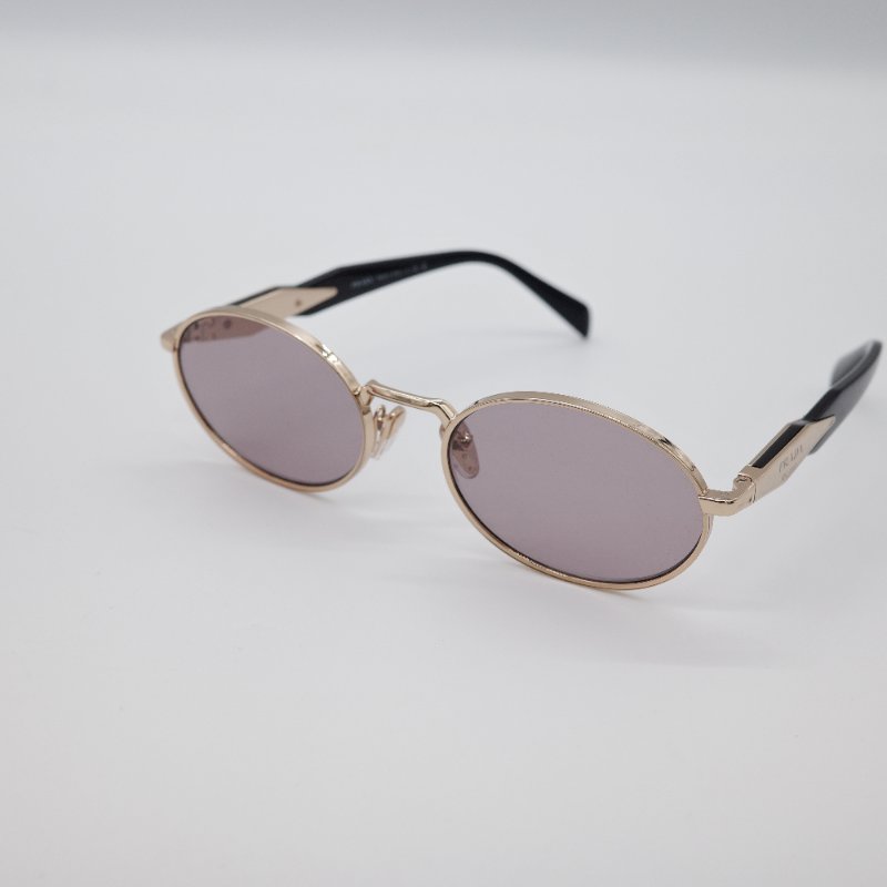 Prada 普拉達 PR 65ZS 淡紫棕色鏡 淺金色鏡框 橢圓太陽眼鏡-6