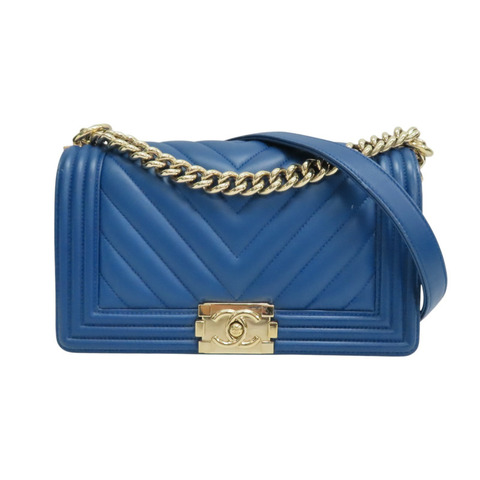 藍色 山形紋牛皮 BOY 25 肩背包【CHANEL 香奈兒】 A67086