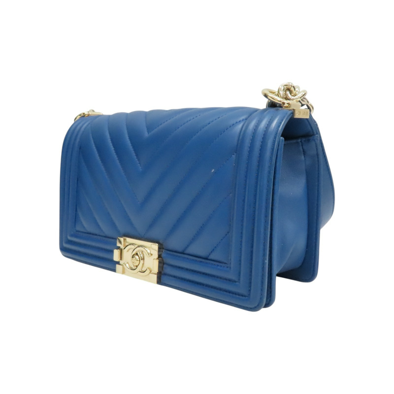 藍色 山形紋牛皮 BOY 25 肩背包【CHANEL 香奈兒】 A67086-2