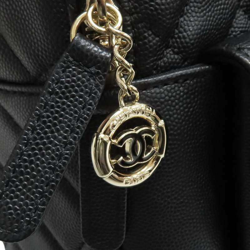 黑色 荔枝紋牛皮 CC Day 後背包【CHANEL 香奈兒】 AS0009-11