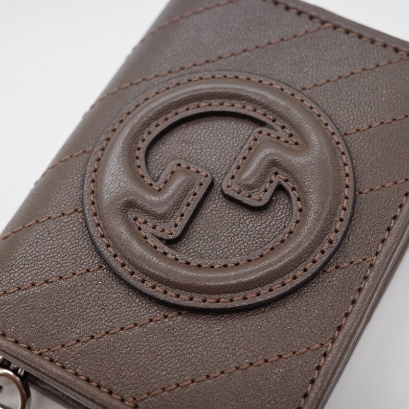 Gucci 古馳 Blondie GG LOGO 深咖 牛皮 車線扣式零錢 短夾-5