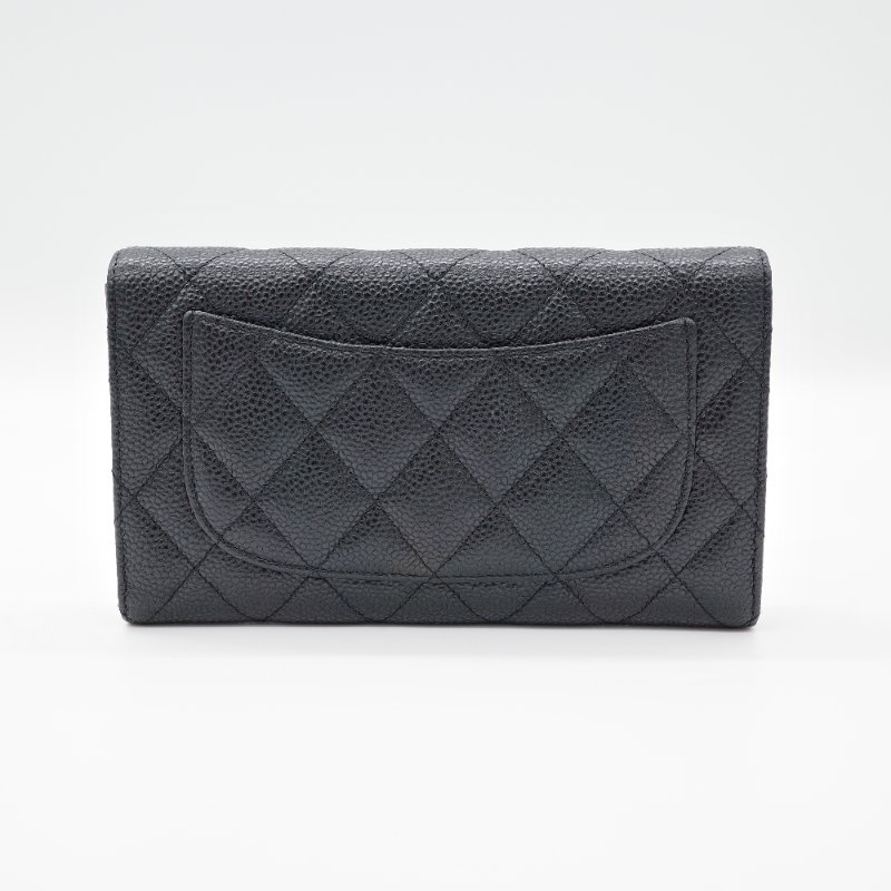 Chanel 香奈兒  經典翻蓋 黑色荔枝紋 牛皮金扣 長夾-2