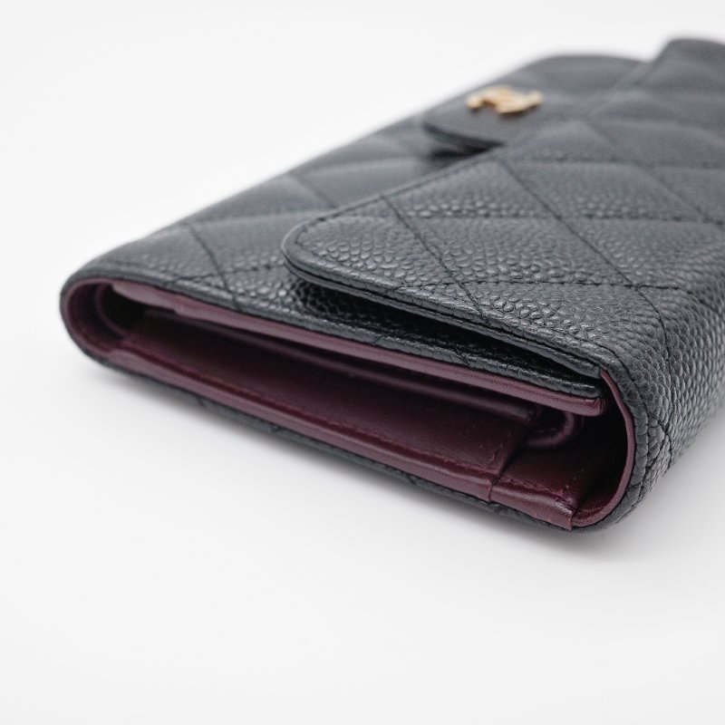 Chanel 香奈兒  經典翻蓋 黑色荔枝紋 牛皮金扣 長夾-3