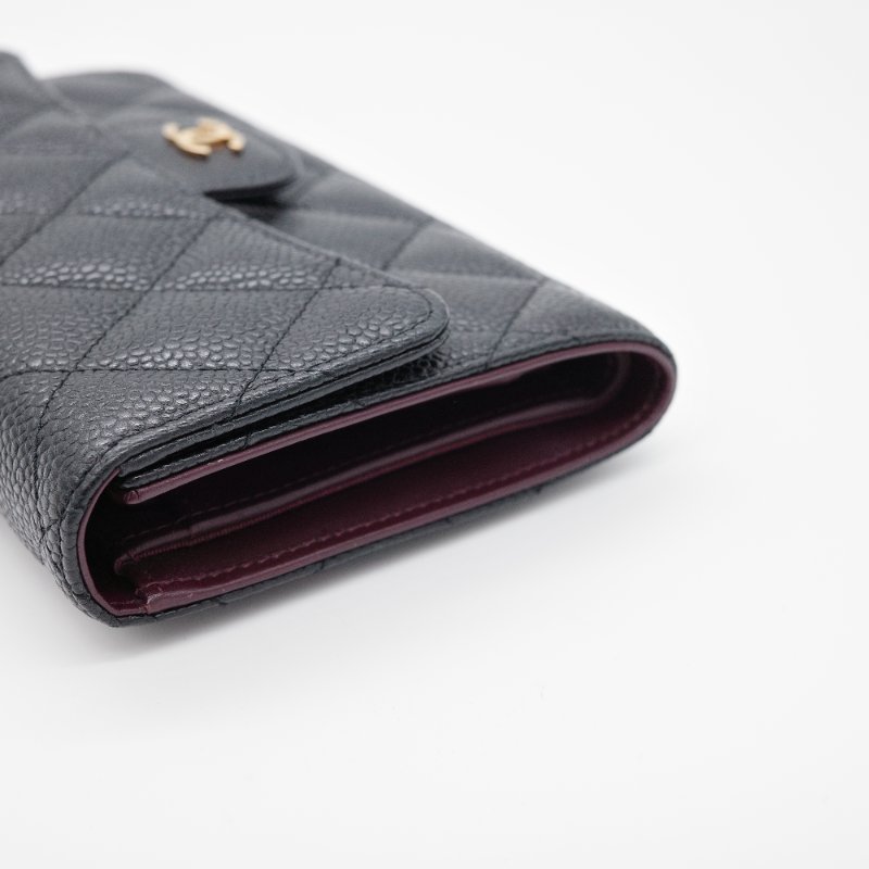 Chanel 香奈兒  經典翻蓋 黑色荔枝紋 牛皮金扣 長夾-4