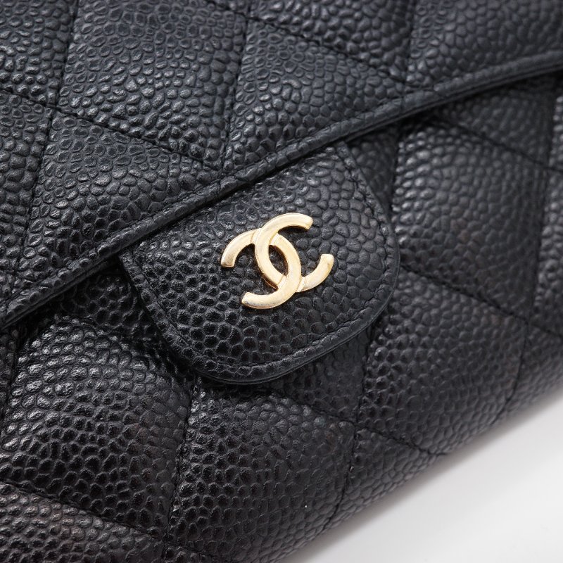 Chanel 香奈兒  經典翻蓋 黑色荔枝紋 牛皮金扣 長夾-7