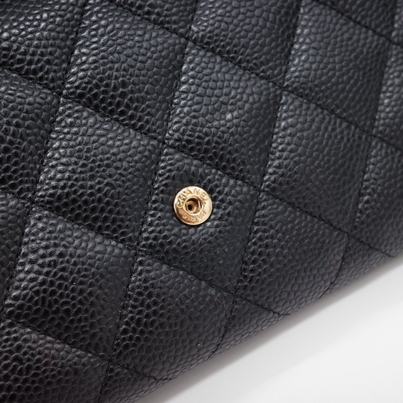 Chanel 香奈兒  經典翻蓋 黑色荔枝紋 牛皮金扣 長夾-9