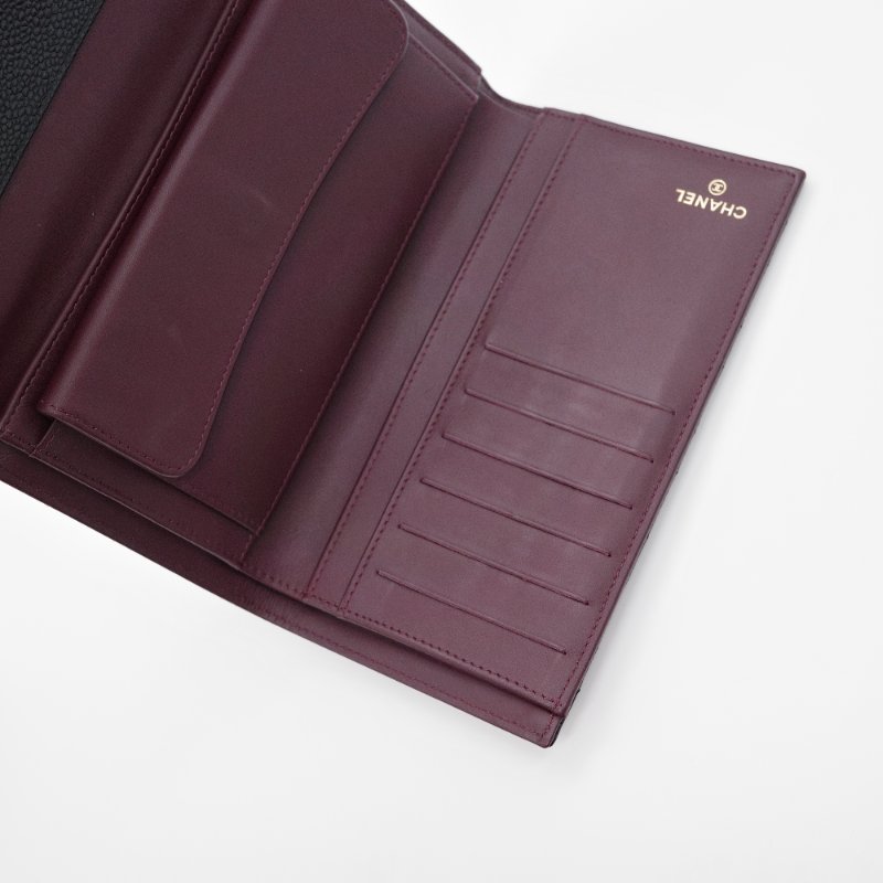 Chanel 香奈兒  經典翻蓋 黑色荔枝紋 牛皮金扣 長夾-10