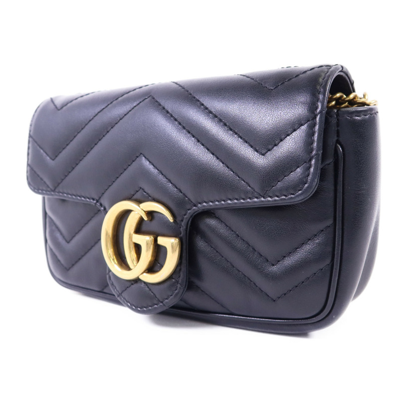 GUCCI 牛皮皮革GG Marmont Super Mini金扣鏈帶肩背袋-2