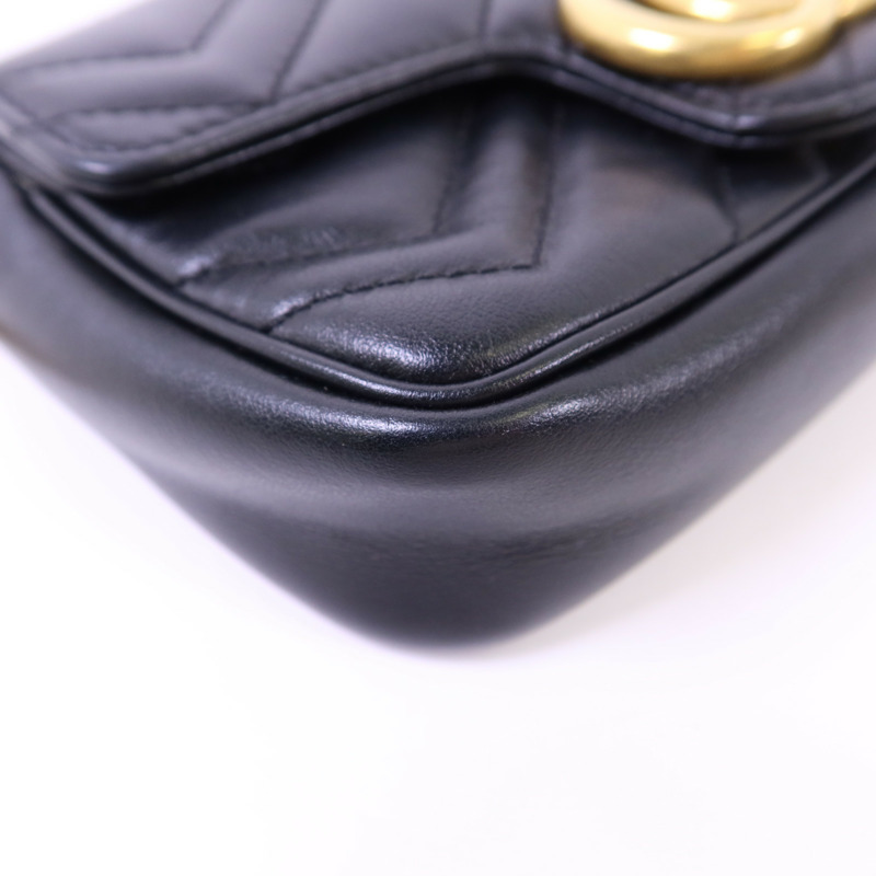 GUCCI 牛皮皮革GG Marmont Super Mini金扣鏈帶肩背袋-12