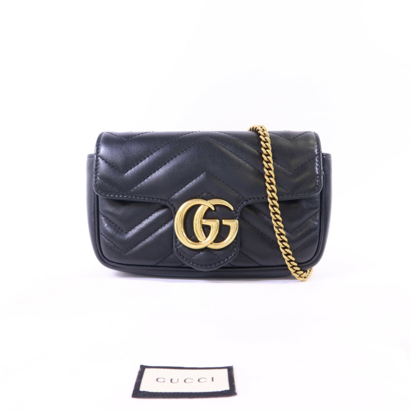 GUCCI 牛皮皮革GG Marmont Super Mini金扣鏈帶肩背袋-18