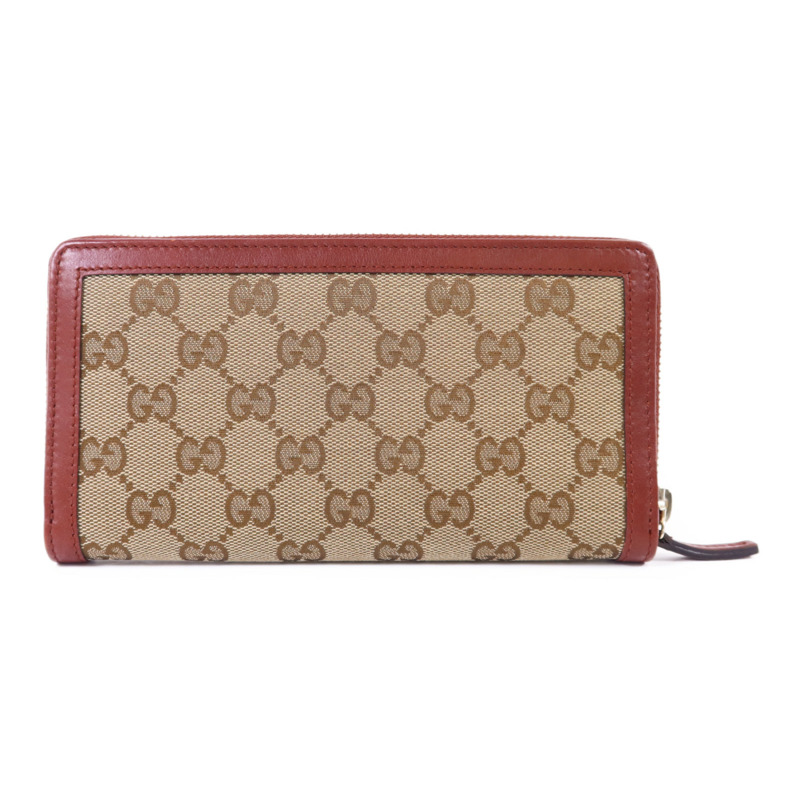GUCCI 牛皮皮革/帆布Long Wallet金扣長錢包-1
