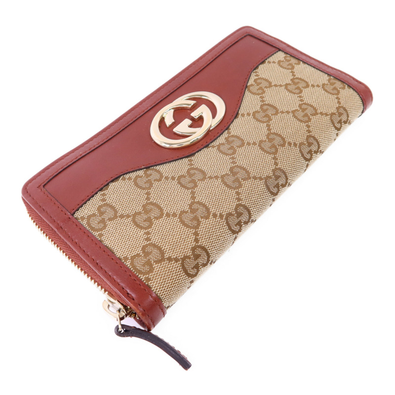 GUCCI 牛皮皮革/帆布Long Wallet金扣長錢包-2