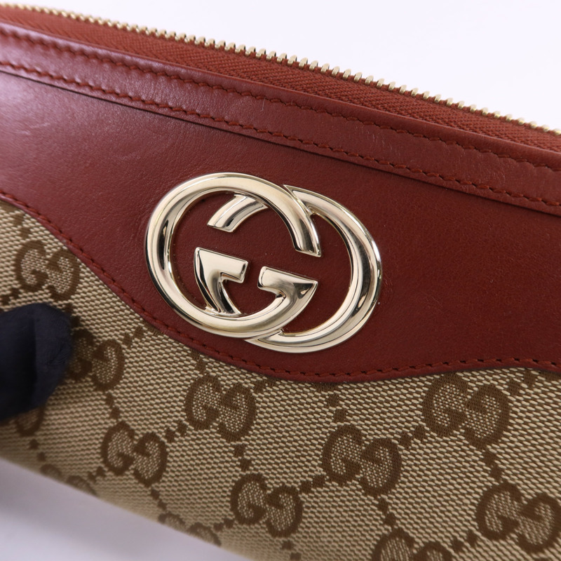 GUCCI 牛皮皮革/帆布Long Wallet金扣長錢包-7