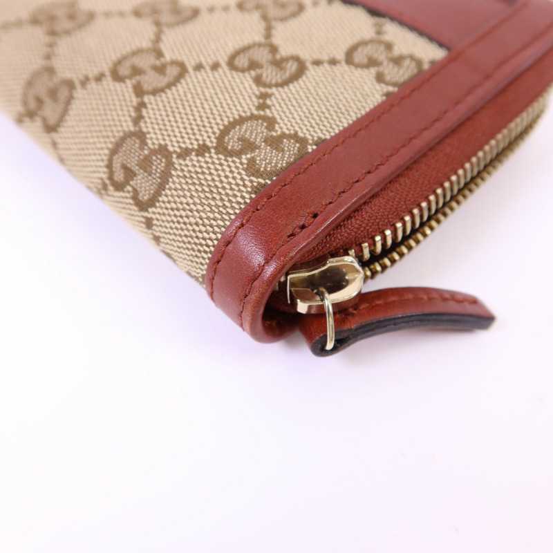 GUCCI 牛皮皮革/帆布Long Wallet金扣長錢包-8