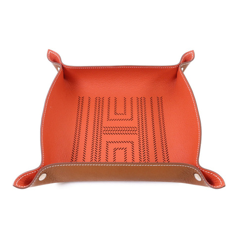 HERMES Smooth Taurillon皮革Tray銀扣托盤