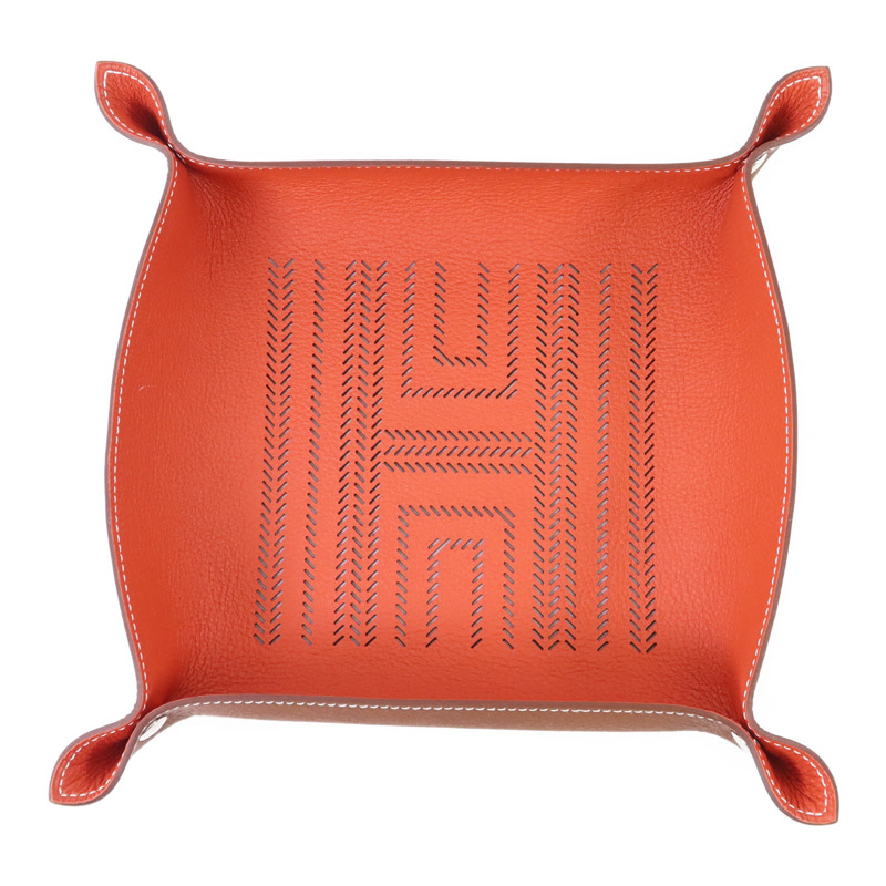 HERMES Smooth Taurillon皮革Tray銀扣托盤-5