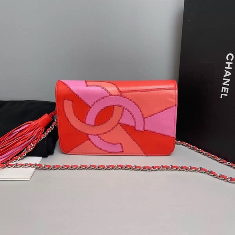 Chanel香奈兒 全皮拼色流蘇woc鏈條包