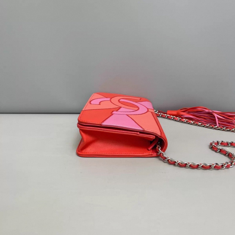 Chanel香奈兒 全皮拼色流蘇woc鏈條包-2