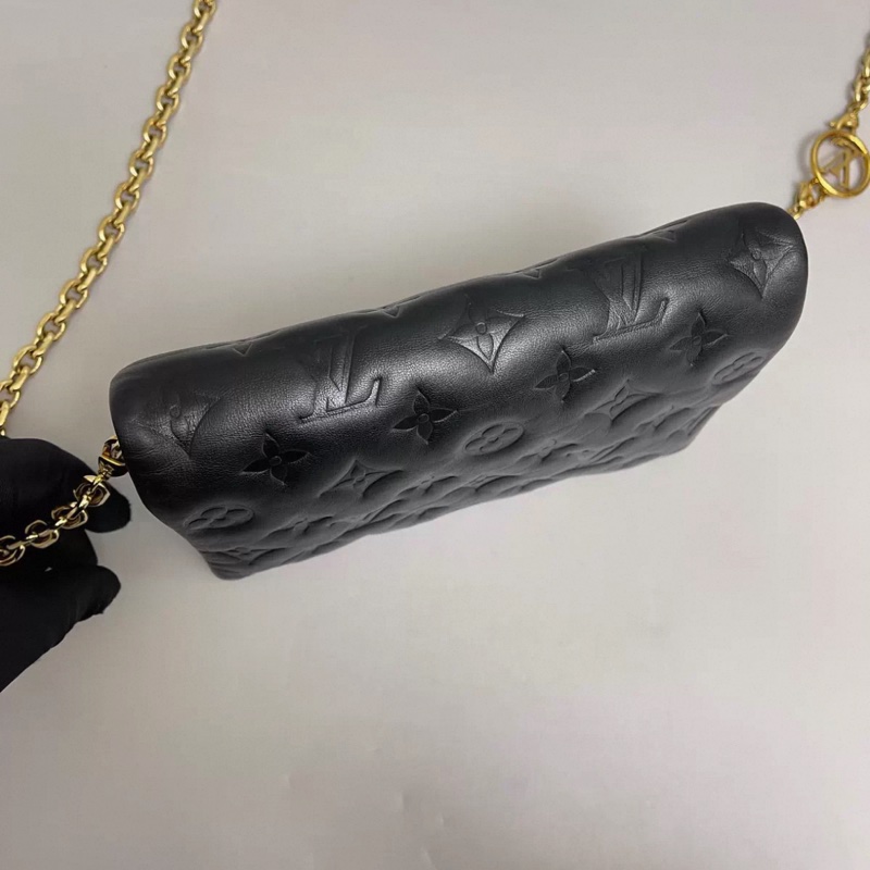 LV路易威登Coussin黑色全皮壓紋鏈條包 芯片-4