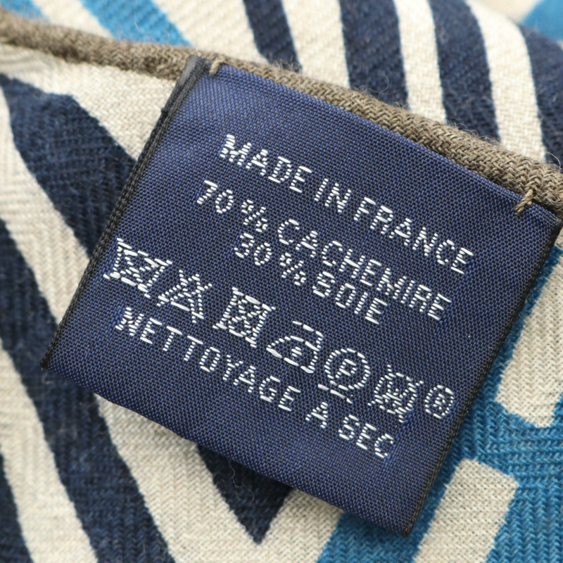 愛馬仕 Losange GM 鑽石奔騰 H 絲巾，真絲羊絨材質，藍色、海軍藍、灰色，二手-2