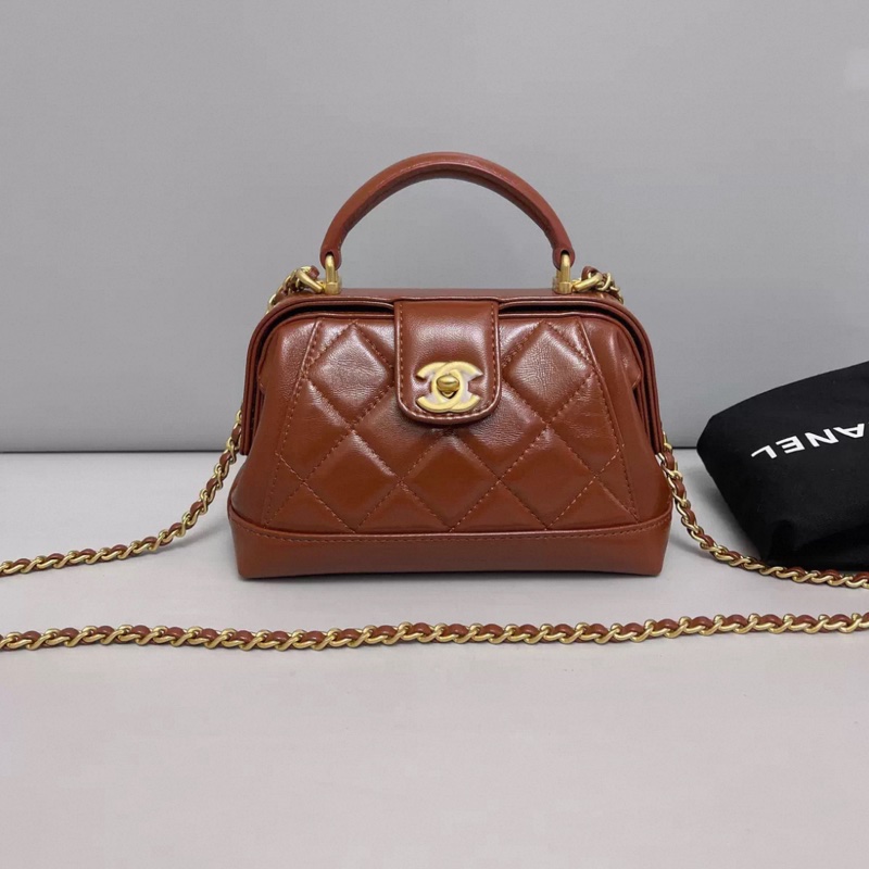 Chanel香奈兒 焦糖色全皮菱格金扣小號醫生包 芯片-0